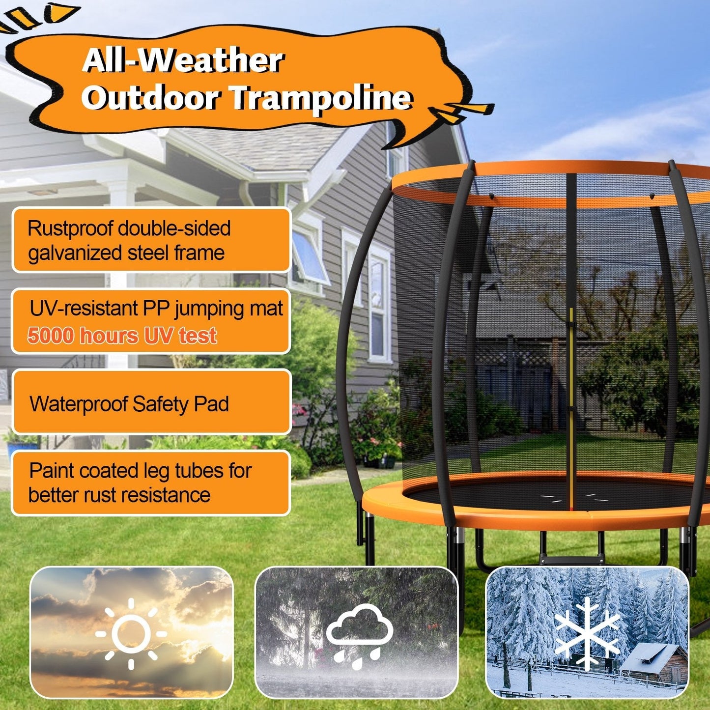 10 Feet ASTM Approved Recreational Trampoline with Ladder, Orange Trampolines   at Gallery Canada