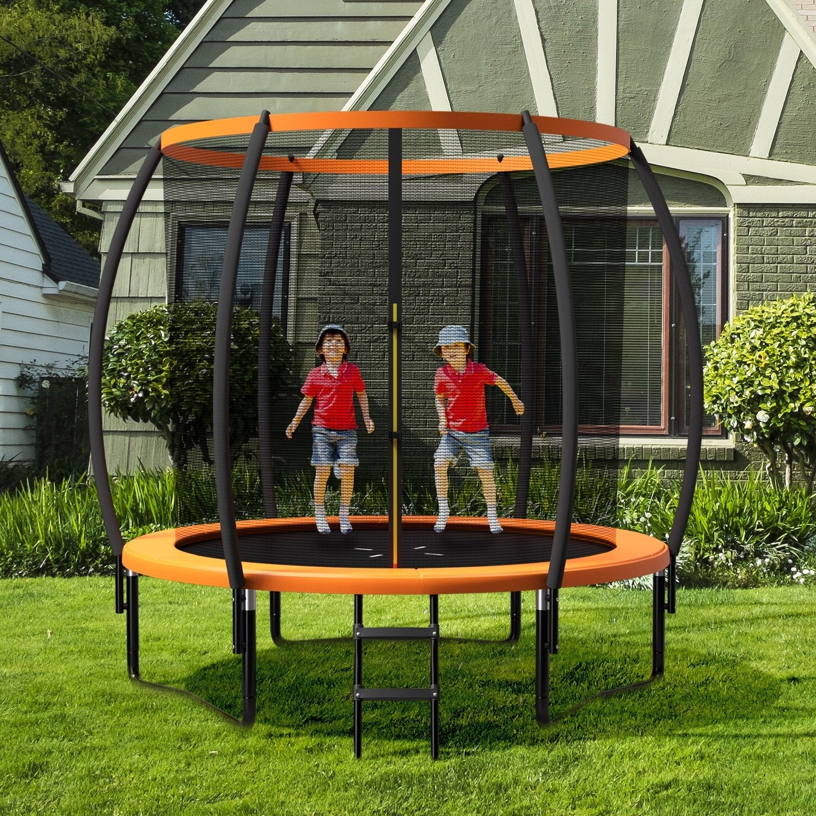 10 Feet ASTM Approved Recreational Trampoline with Ladder, Orange Trampolines   at Gallery Canada