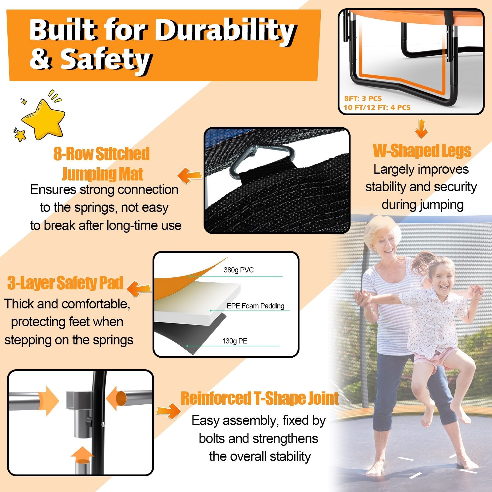 10 Feet ASTM Approved Recreational Trampoline with Ladder, Orange Trampolines   at Gallery Canada