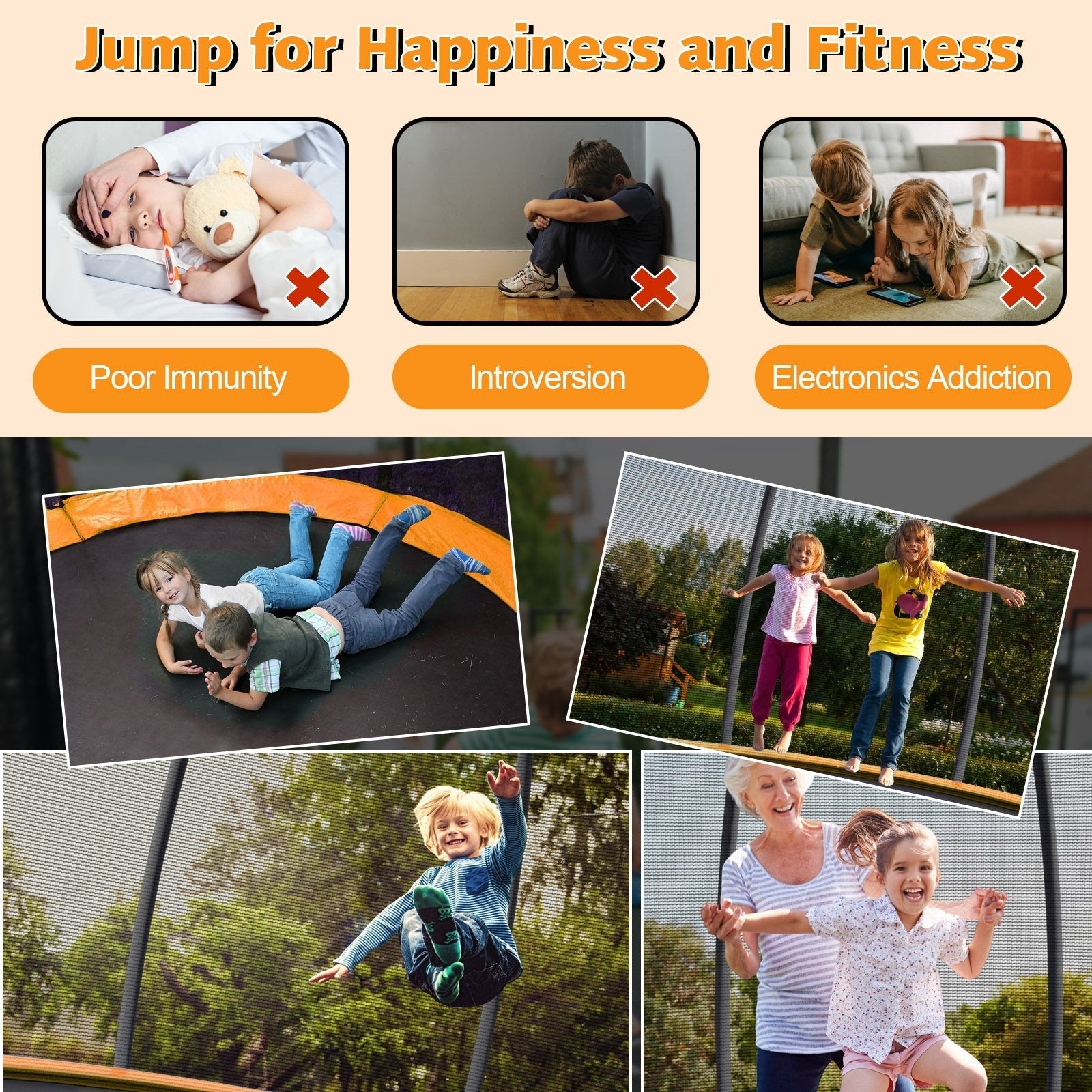 10 Feet ASTM Approved Recreational Trampoline with Ladder, Orange Trampolines   at Gallery Canada