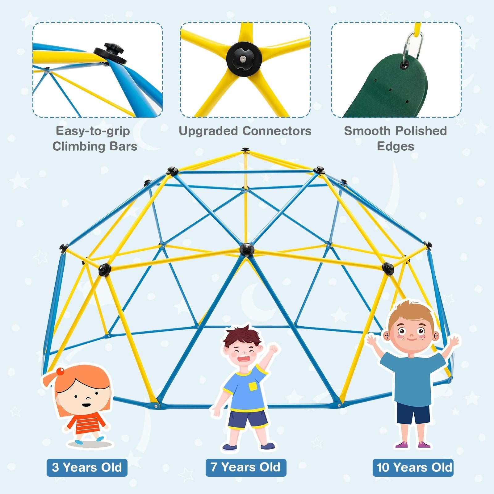 10 Feet Dome Climber with Swing and 800 Lbs Load Capacity, Multicolor Climbers & Slides   at Gallery Canada