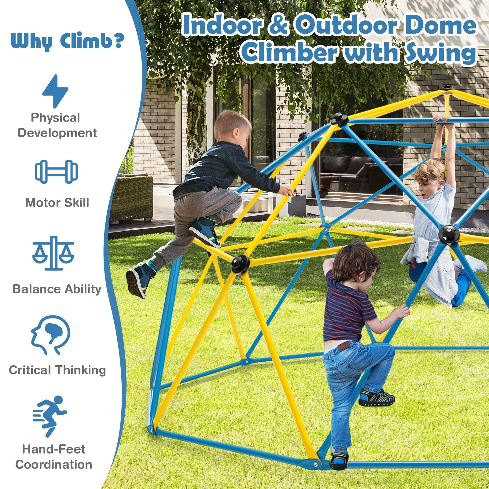 10 Feet Dome Climber with Swing and 800 Lbs Load Capacity, Multicolor Climbers & Slides   at Gallery Canada