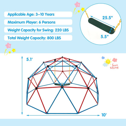 10 Feet Dome Climber with Swing and 800 Lbs Load Capacity, Red Climbers & Slides   at Gallery Canada