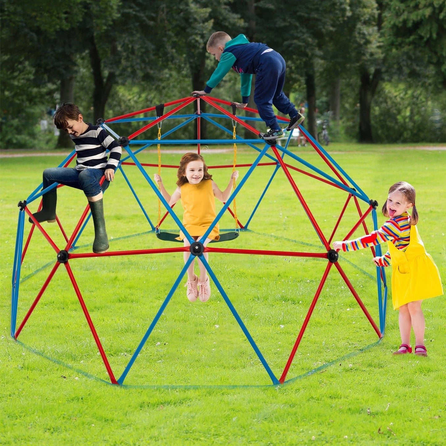 10 Feet Dome Climber with Swing and 800 Lbs Load Capacity, Red Climbers & Slides   at Gallery Canada