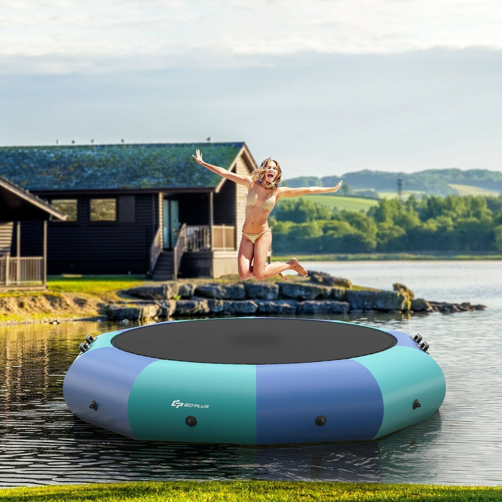 10 Feet Inflatable Splash Padded Water Bouncer Trampoline, Blue Trampolines   at Gallery Canada