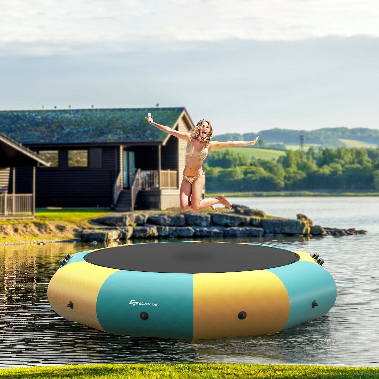 10 Feet Inflatable Splash Padded Water Bouncer Trampoline, Yellow Trampolines   at Gallery Canada