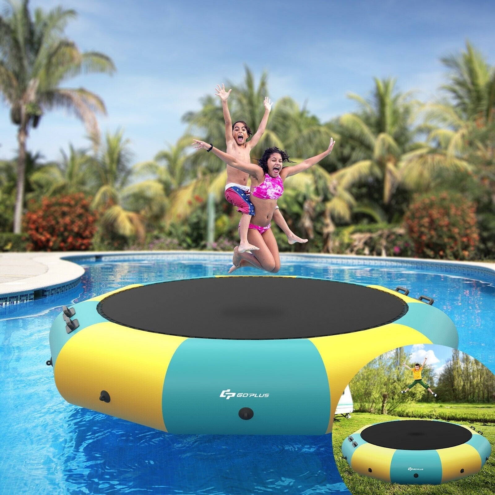 10 Feet Inflatable Splash Padded Water Bouncer Trampoline, Yellow Trampolines   at Gallery Canada