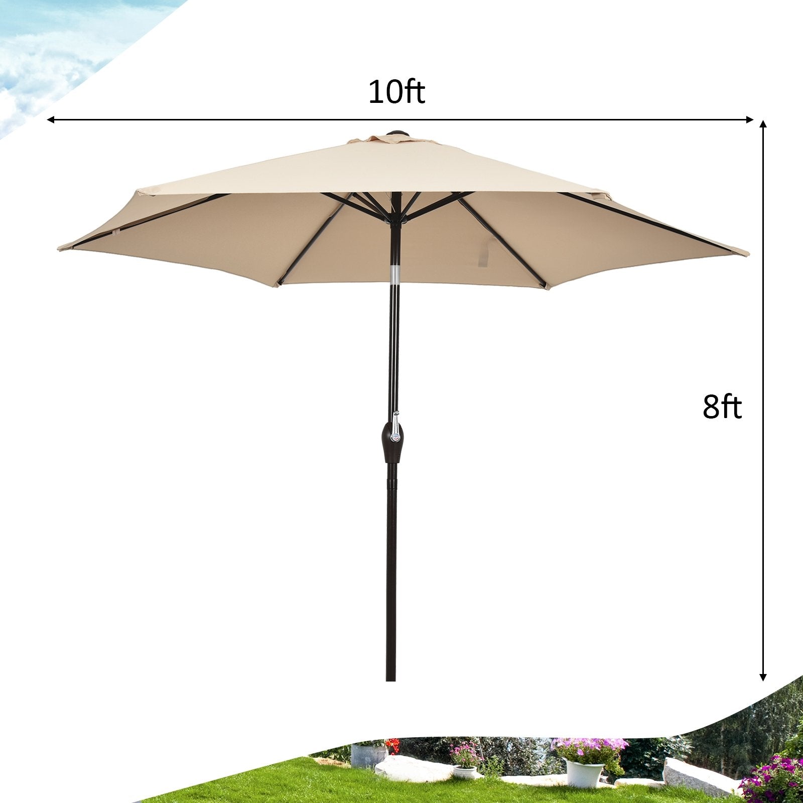 10 Feet Outdoor Patio Umbrella with Tilt Adjustment and Crank-beige, Beige Outdoor Umbrellas   at Gallery Canada