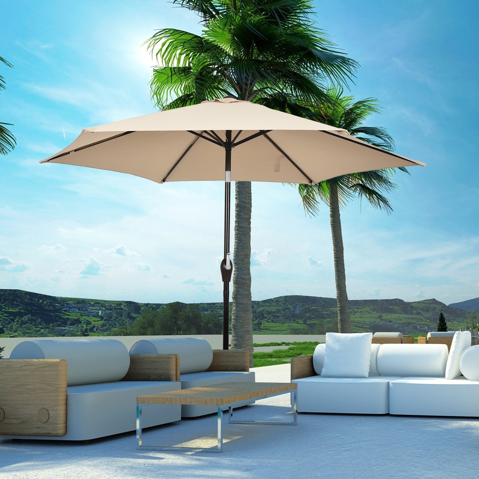 10 Feet Outdoor Patio Umbrella with Tilt Adjustment and Crank-beige, Beige Outdoor Umbrellas   at Gallery Canada