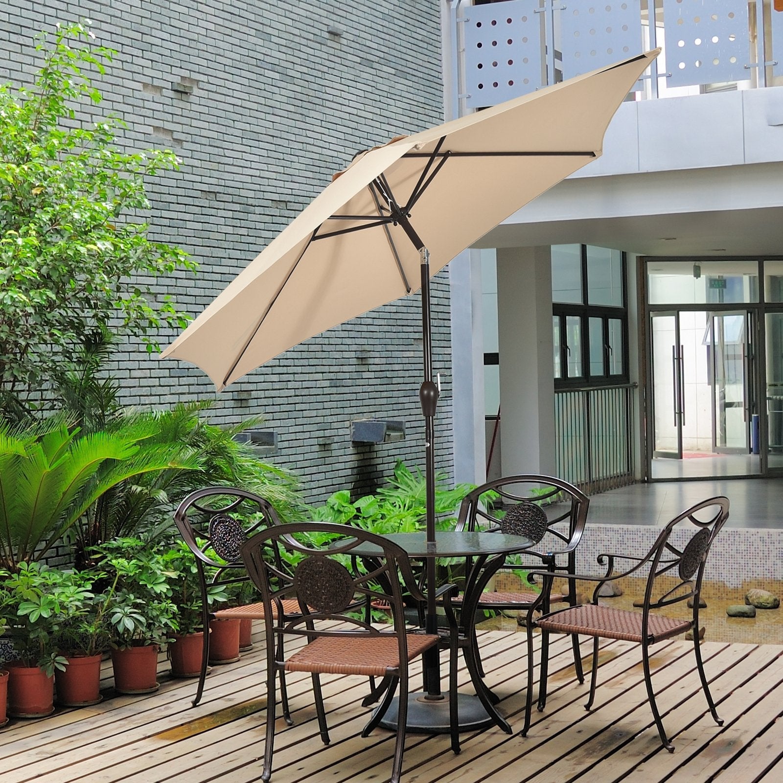 10 Feet Outdoor Patio Umbrella with Tilt Adjustment and Crank-beige, Beige Outdoor Umbrellas   at Gallery Canada