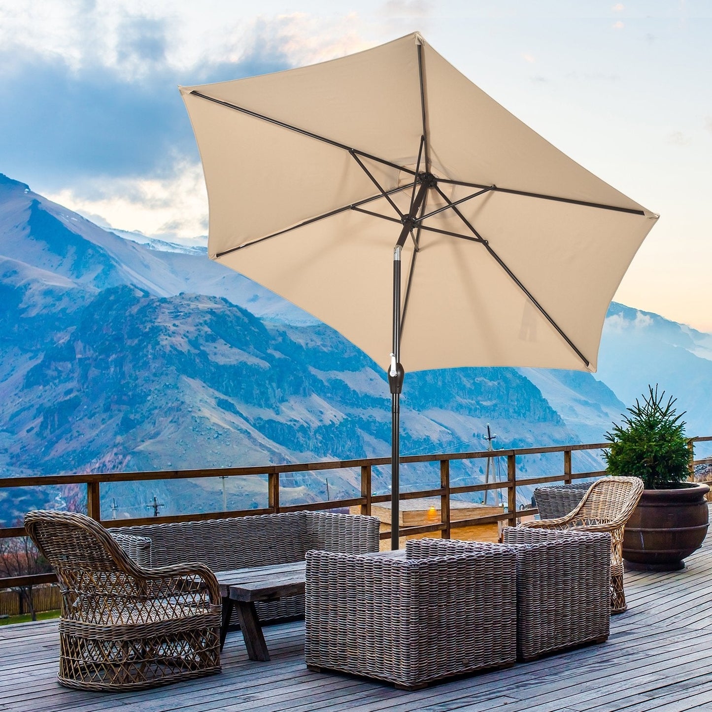 10 Feet Outdoor Patio Umbrella with Tilt Adjustment and Crank-beige, Beige Outdoor Umbrellas   at Gallery Canada