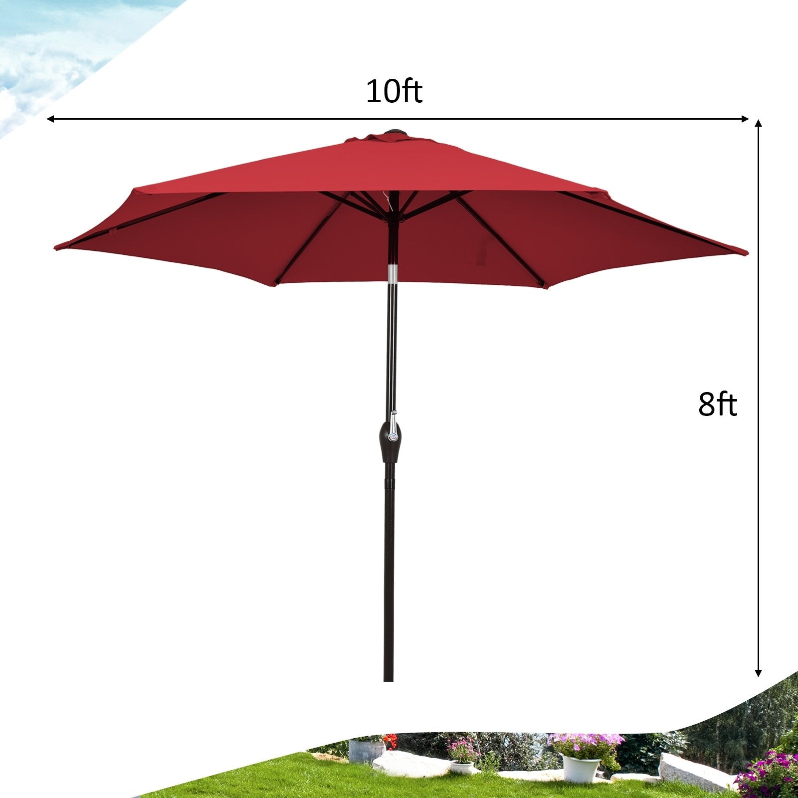 10 Feet Outdoor Patio Umbrella with Tilt Adjustment and Crank, Dark Red Outdoor Umbrellas   at Gallery Canada