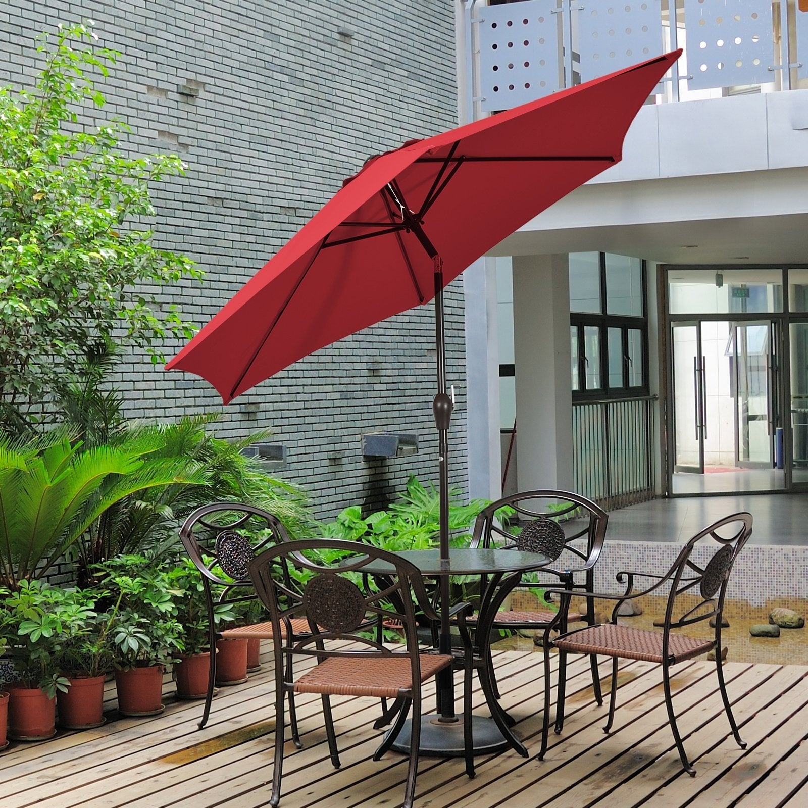 10 Feet Outdoor Patio Umbrella with Tilt Adjustment and Crank, Dark Red Outdoor Umbrellas   at Gallery Canada