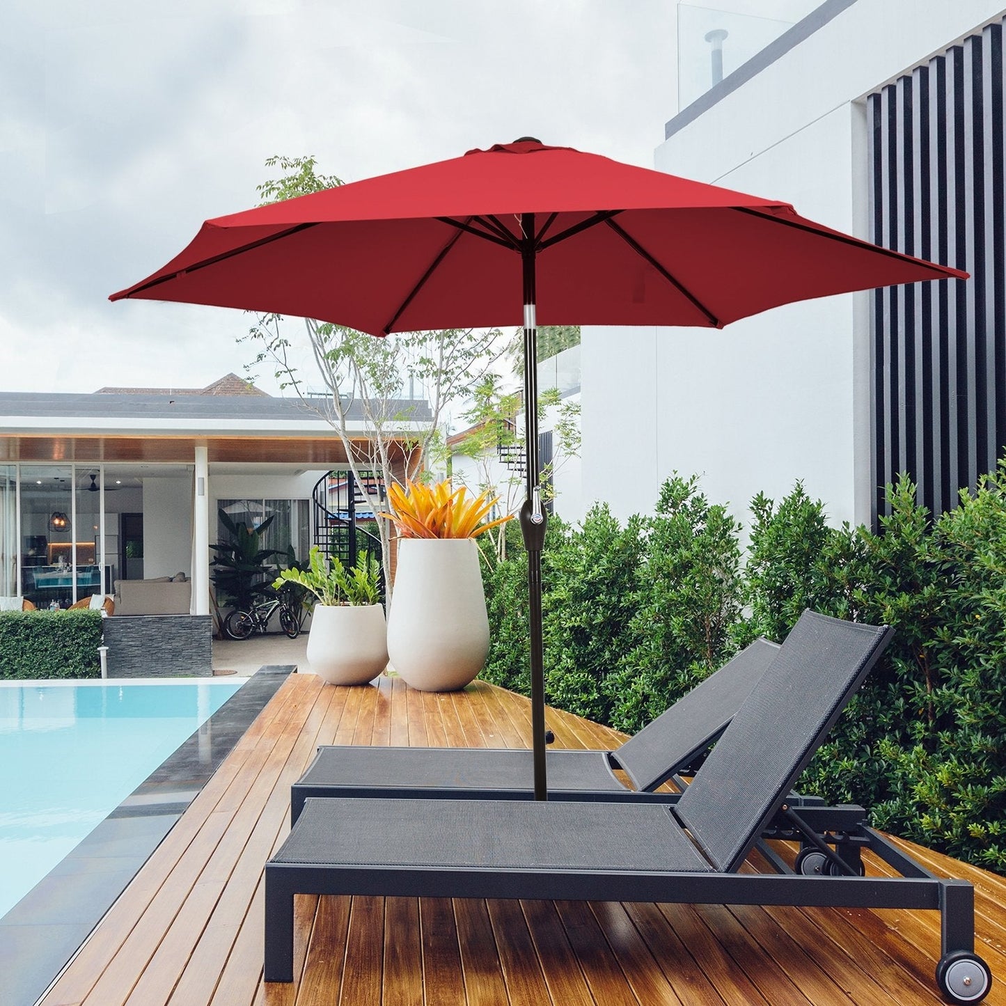 10 Feet Outdoor Patio Umbrella with Tilt Adjustment and Crank, Dark Red Outdoor Umbrellas   at Gallery Canada