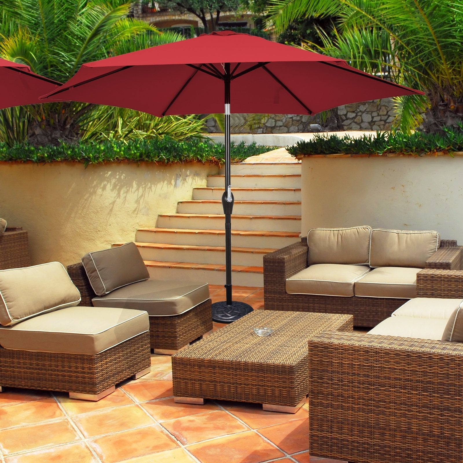 10 Feet Outdoor Patio Umbrella with Tilt Adjustment and Crank, Dark Red Outdoor Umbrellas   at Gallery Canada