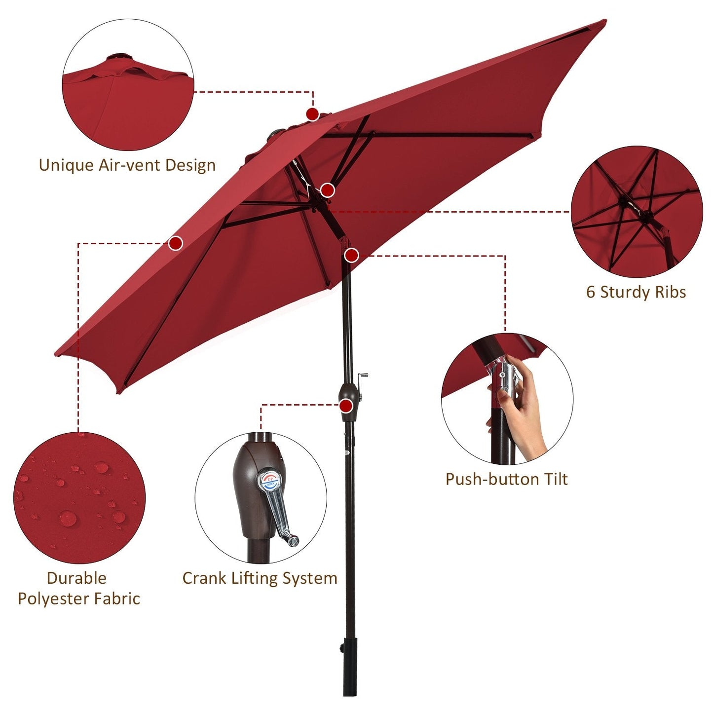 10 Feet Outdoor Patio Umbrella with Tilt Adjustment and Crank, Dark Red Outdoor Umbrellas   at Gallery Canada