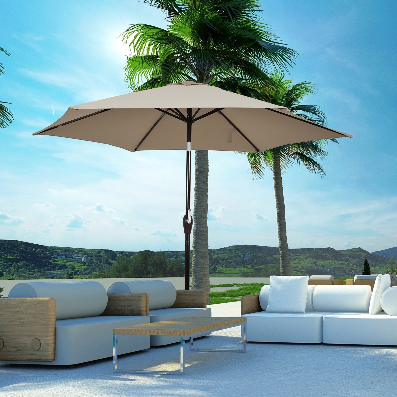 10 Feet Outdoor Patio Umbrella with Tilt Adjustment and Crank, Tan Outdoor Umbrellas   at Gallery Canada