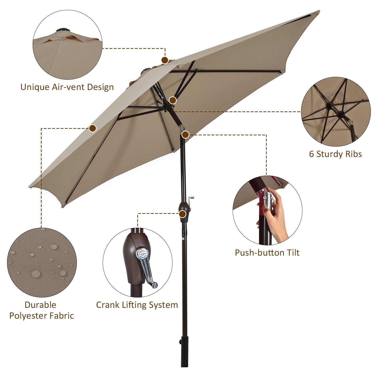 10 Feet Outdoor Patio Umbrella with Tilt Adjustment and Crank, Tan Outdoor Umbrellas   at Gallery Canada