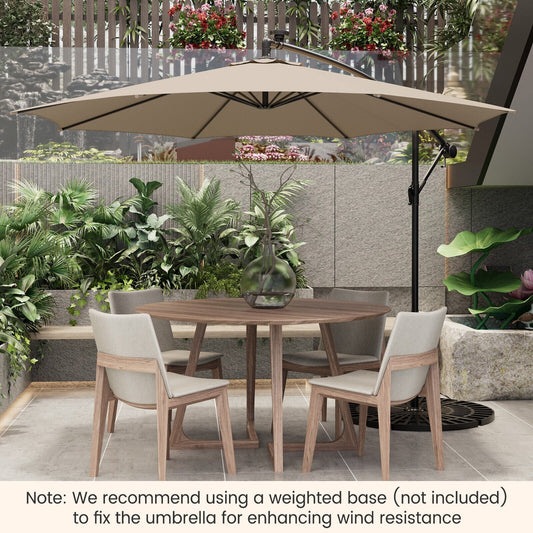 10 Feet Patio Offset Umbrella with 112 Solar-Powered LED Lights-Beige, Beige Outdoor Umbrellas   at Gallery Canada