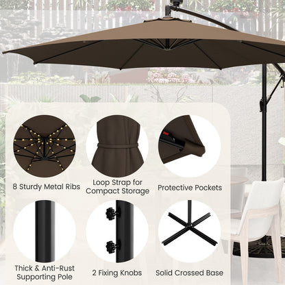 10 Feet Patio Offset Umbrella with 112 Solar-Powered LED Lights-Beige, Coffee Outdoor Umbrellas   at Gallery Canada