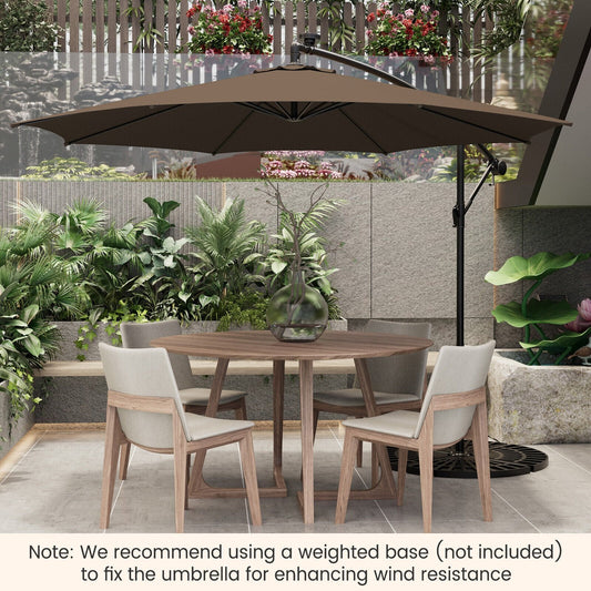 10 Feet Patio Offset Umbrella with 112 Solar-Powered LED Lights-Beige, Coffee Outdoor Umbrellas   at Gallery Canada