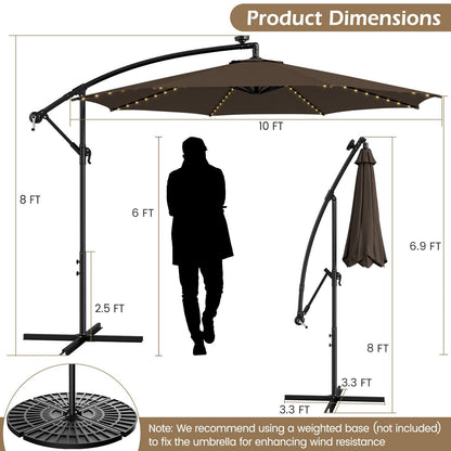 10 Feet Patio Offset Umbrella with 112 Solar-Powered LED Lights-Beige, Coffee Outdoor Umbrellas   at Gallery Canada