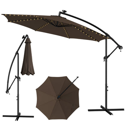 10 Feet Patio Offset Umbrella with 112 Solar-Powered LED Lights-Beige, Coffee Outdoor Umbrellas   at Gallery Canada