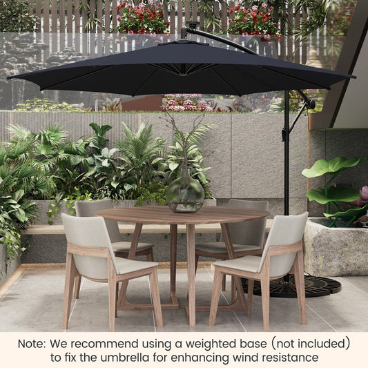 10 Feet Patio Offset Umbrella with 112 Solar-Powered LED Lights-Beige, Navy Outdoor Umbrellas   at Gallery Canada