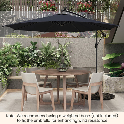 10 Feet Patio Offset Umbrella with 112 Solar-Powered LED Lights-Beige, Navy