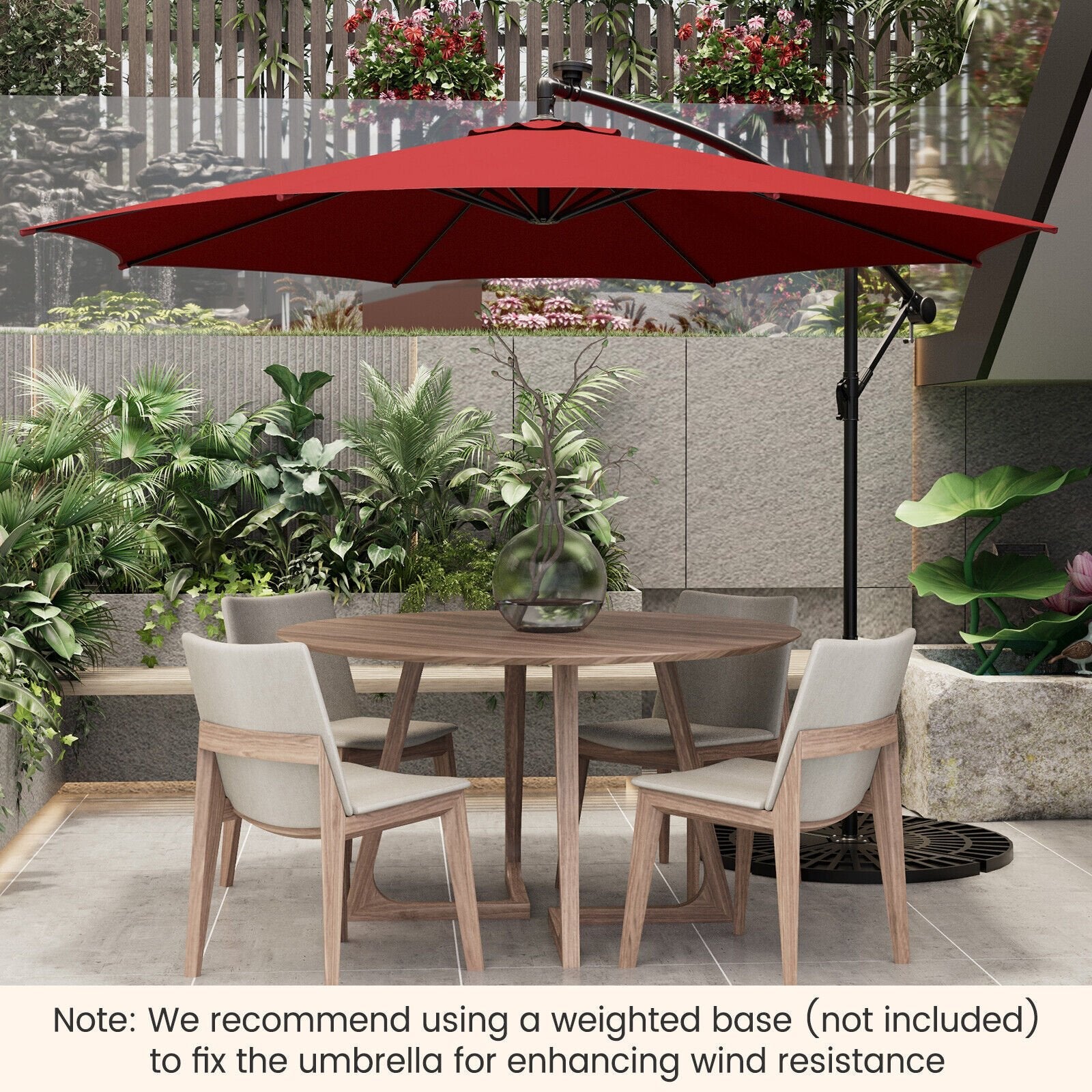 10 Feet Patio Offset Umbrella with 112 Solar-Powered LED Lights-Beige, Wine Outdoor Umbrellas   at Gallery Canada