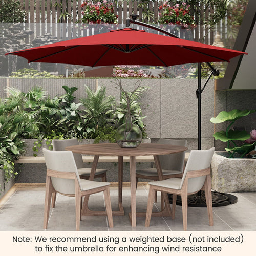 10 Feet Patio Offset Umbrella with 112 Solar-Powered LED Lights-Beige, Wine