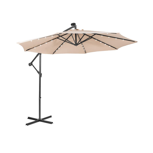 10 Feet Patio Solar Powered Cantilever Umbrella with Tilting System, Beige Outdoor Umbrellas   at Gallery Canada