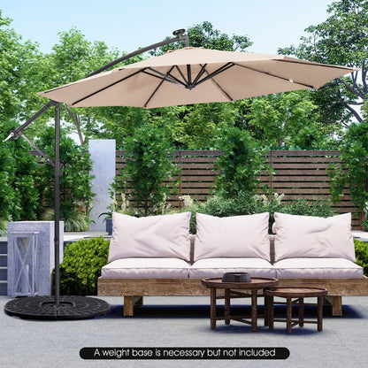 10 Feet Patio Solar Powered Cantilever Umbrella with Tilting System, Beige Outdoor Umbrellas   at Gallery Canada