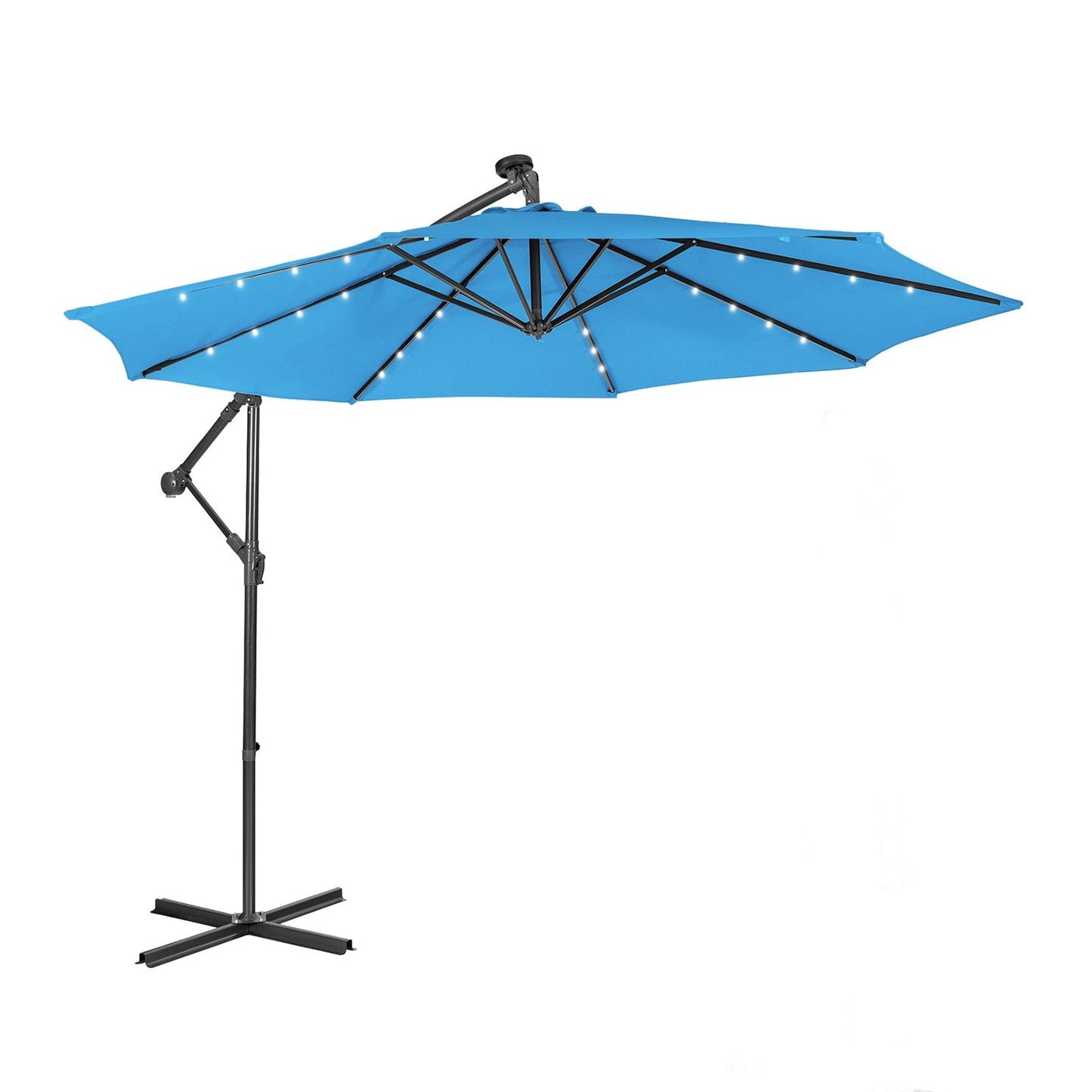 10 Feet Patio Solar Powered Cantilever Umbrella with Tilting System, Blue Outdoor Umbrellas   at Gallery Canada