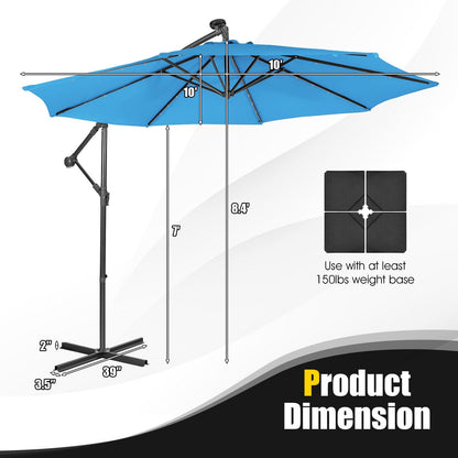 10 Feet Patio Solar Powered Cantilever Umbrella with Tilting System, Blue Outdoor Umbrellas   at Gallery Canada