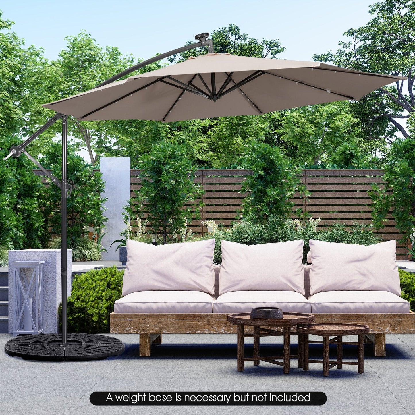 10 Feet Patio Solar Powered Cantilever Umbrella with Tilting System, Brown Outdoor Umbrellas   at Gallery Canada