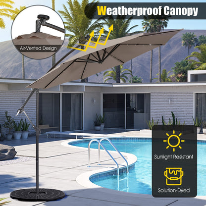 10 Feet Patio Solar Powered Cantilever Umbrella with Tilting System, Brown Outdoor Umbrellas   at Gallery Canada