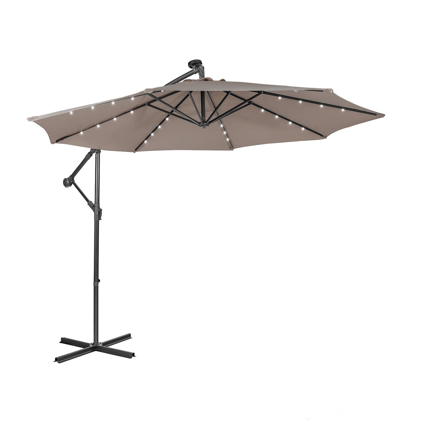 10 Feet Patio Solar Powered Cantilever Umbrella with Tilting System, Brown Outdoor Umbrellas   at Gallery Canada