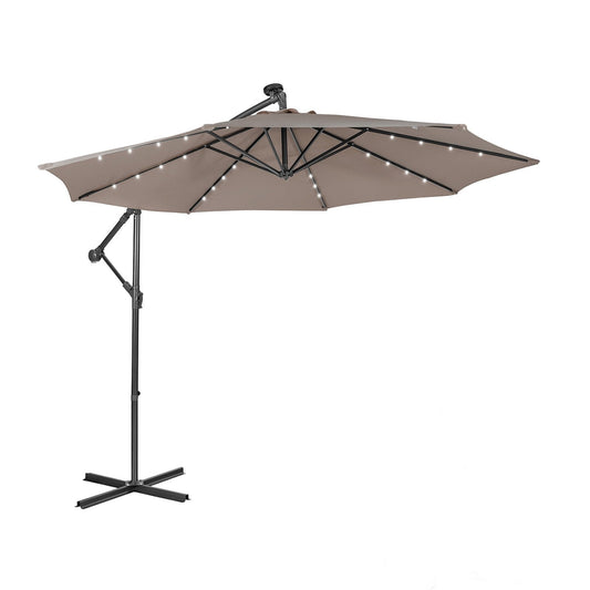 10 Feet Patio Solar Powered Cantilever Umbrella with Tilting System, Brown Outdoor Umbrellas   at Gallery Canada