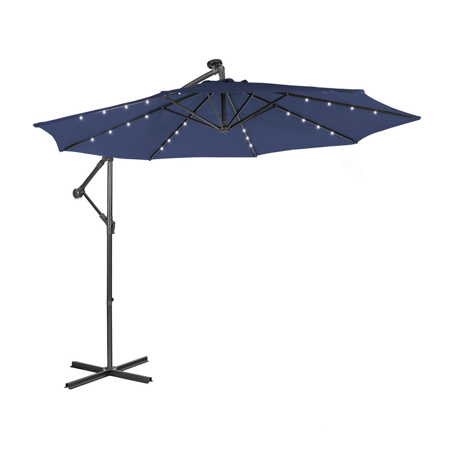 10 Feet Patio Solar Powered Cantilever Umbrella with Tilting System, Navy Outdoor Umbrellas   at Gallery Canada