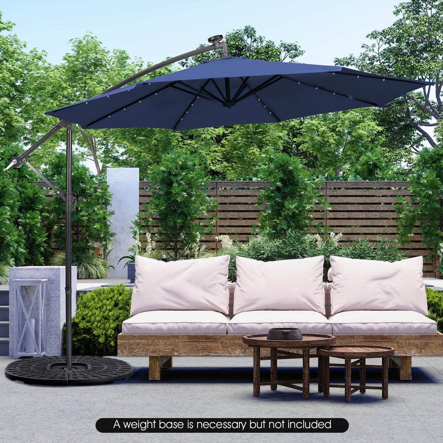 10 Feet Patio Solar Powered Cantilever Umbrella with Tilting System, Navy Outdoor Umbrellas   at Gallery Canada