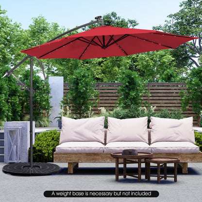 10 Feet Patio Solar Powered Cantilever Umbrella with Tilting System, Red Outdoor Umbrellas   at Gallery Canada