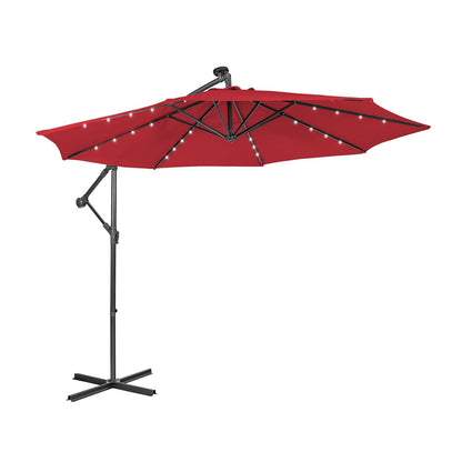 10 Feet Patio Solar Powered Cantilever Umbrella with Tilting System, Red Outdoor Umbrellas   at Gallery Canada