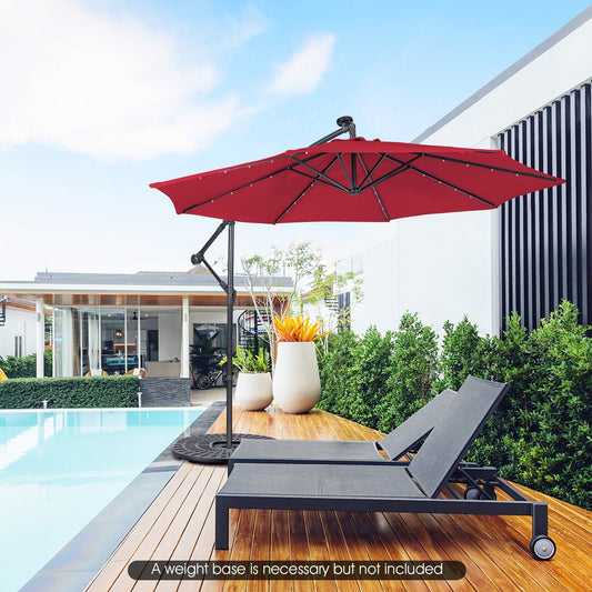 10 Feet Patio Solar Powered Cantilever Umbrella with Tilting System, Red Outdoor Umbrellas   at Gallery Canada