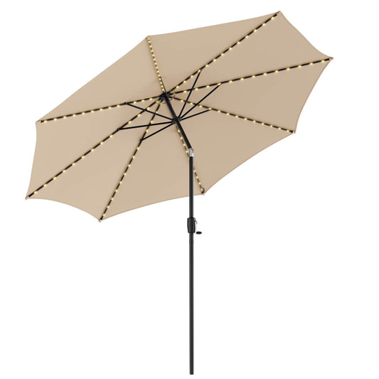 10 Feet Patio Umbrella with 112 Solar Lights and Crank Handle, Beige Outdoor Umbrellas   at Gallery Canada