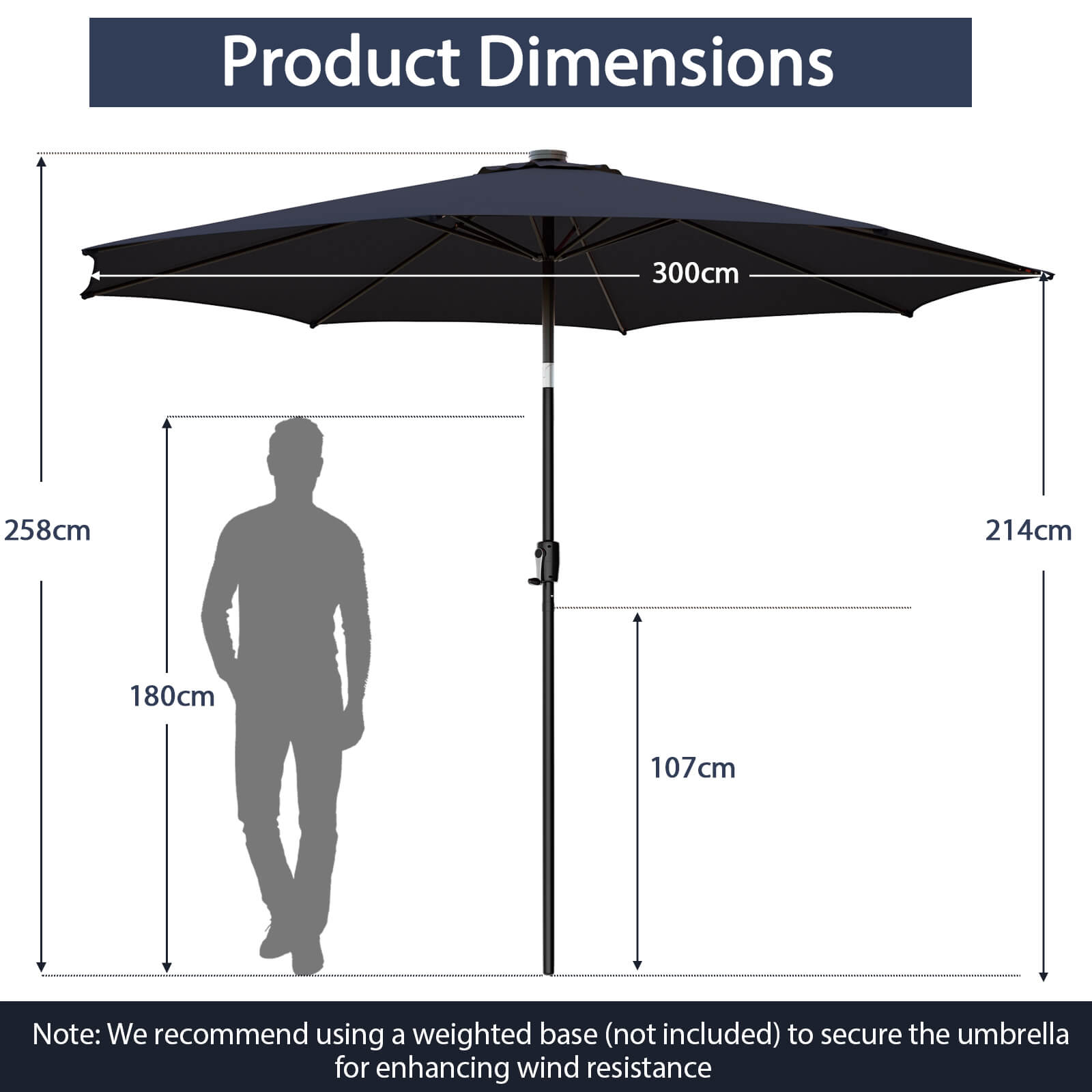 10 Feet Patio Umbrella with 112 Solar Lights and Crank Handle, Navy Outdoor Umbrellas   at Gallery Canada