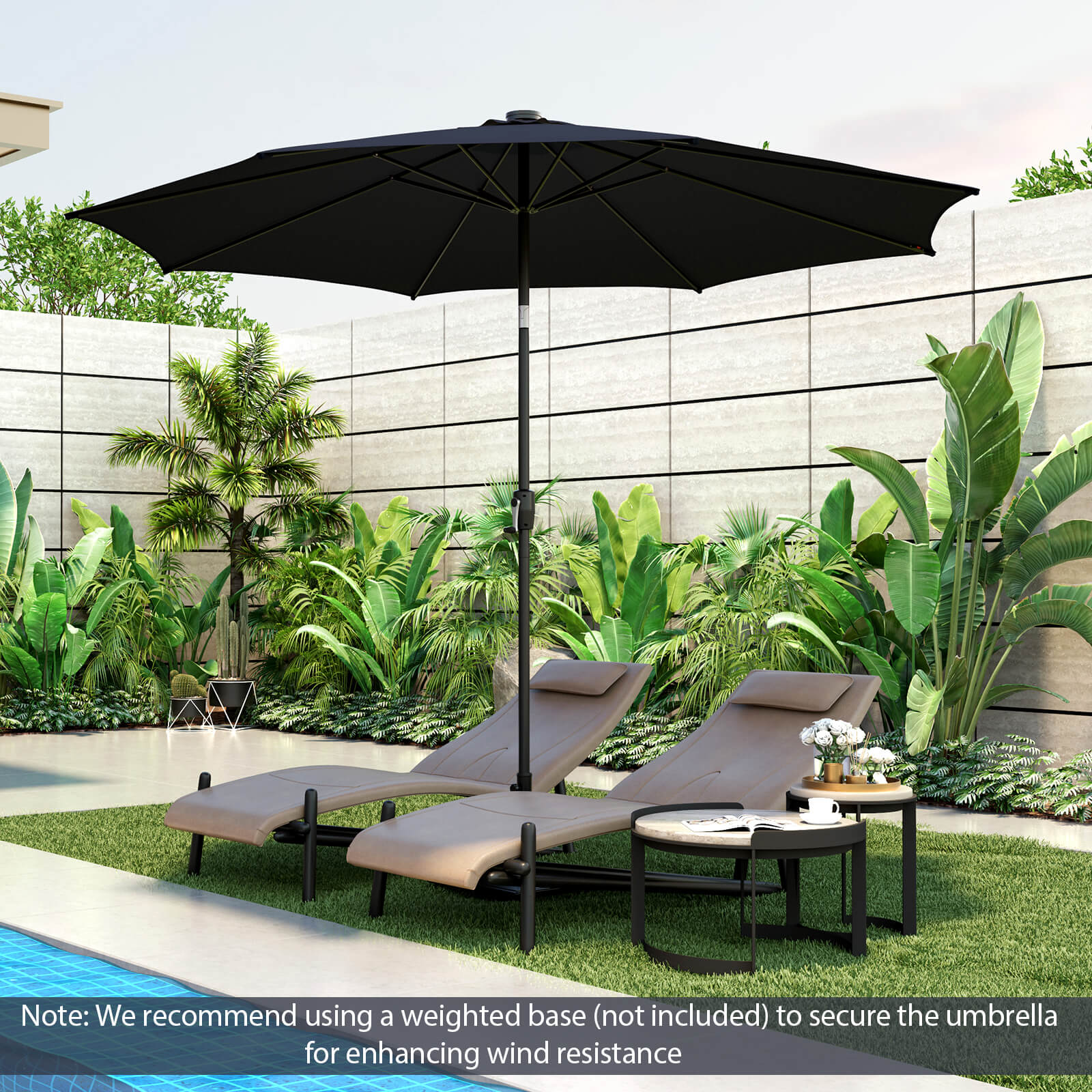 10 Feet Patio Umbrella with 112 Solar Lights and Crank Handle, Navy Outdoor Umbrellas   at Gallery Canada