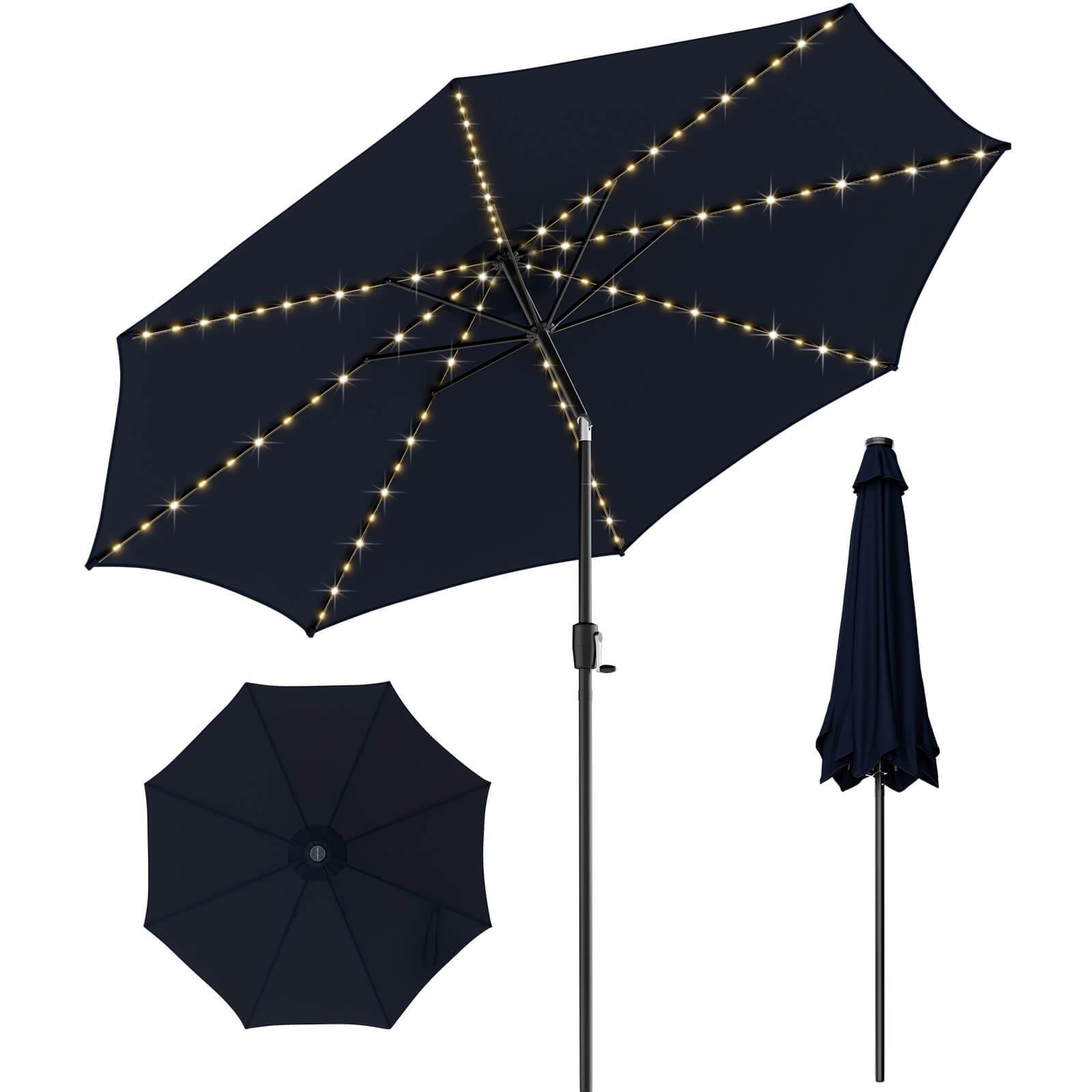 10 Feet Patio Umbrella with 112 Solar Lights and Crank Handle, Navy Outdoor Umbrellas   at Gallery Canada