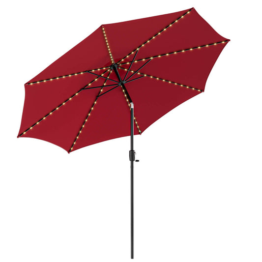 10 Feet Patio Umbrella with 112 Solar Lights and Crank Handle, Wine Outdoor Umbrellas   at Gallery Canada