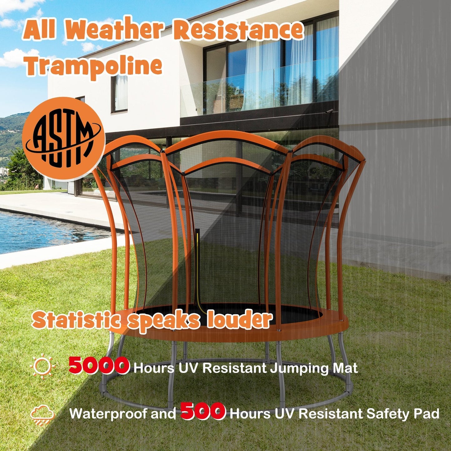 10 Feet Unique Flower Shape Trampoline with Galvanized Steel Frame, Orange Trampolines   at Gallery Canada